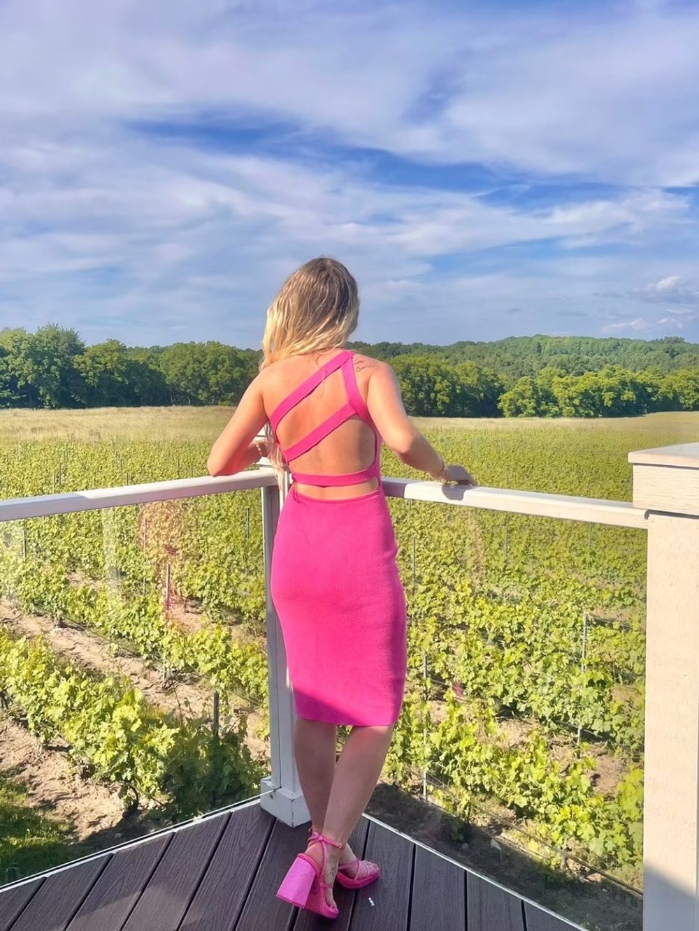 Ribbed-Pink Strappy Back Midi Dress
